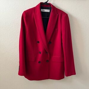 Zara Women’s Double-Breasted Blazer Size S Red Lapel Collar Jacket